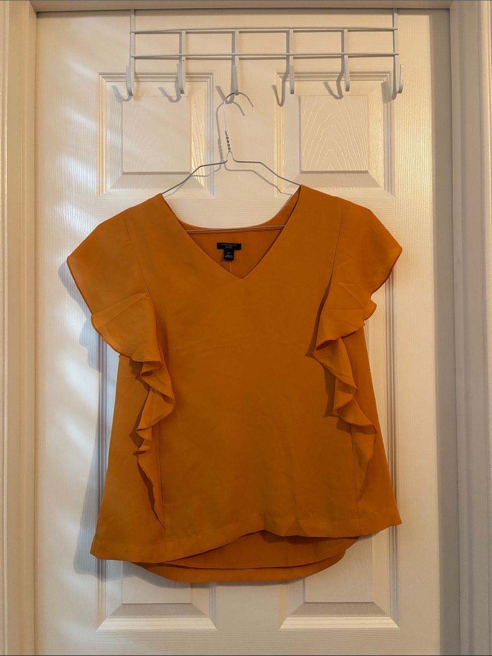 NWT ✨ Ann Taylor Mustard Ruffle Sleeve V-Neck Top
